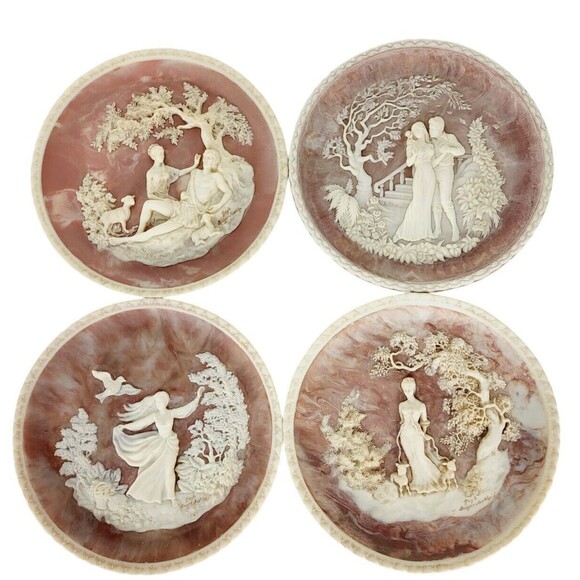 Vintage 1979 Pink Solid Incolay Stone "To A Skylark" 3D Decorative Plate - Picture 2 of 7